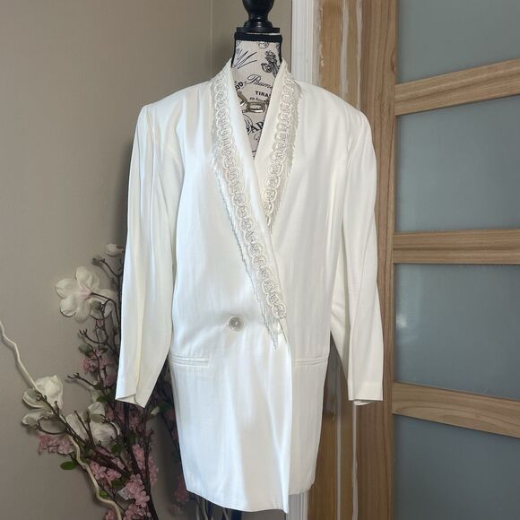 Vintage Gemini Nites Evening Blazer Women Ivory Bling Glittery - Picture 1 of 8